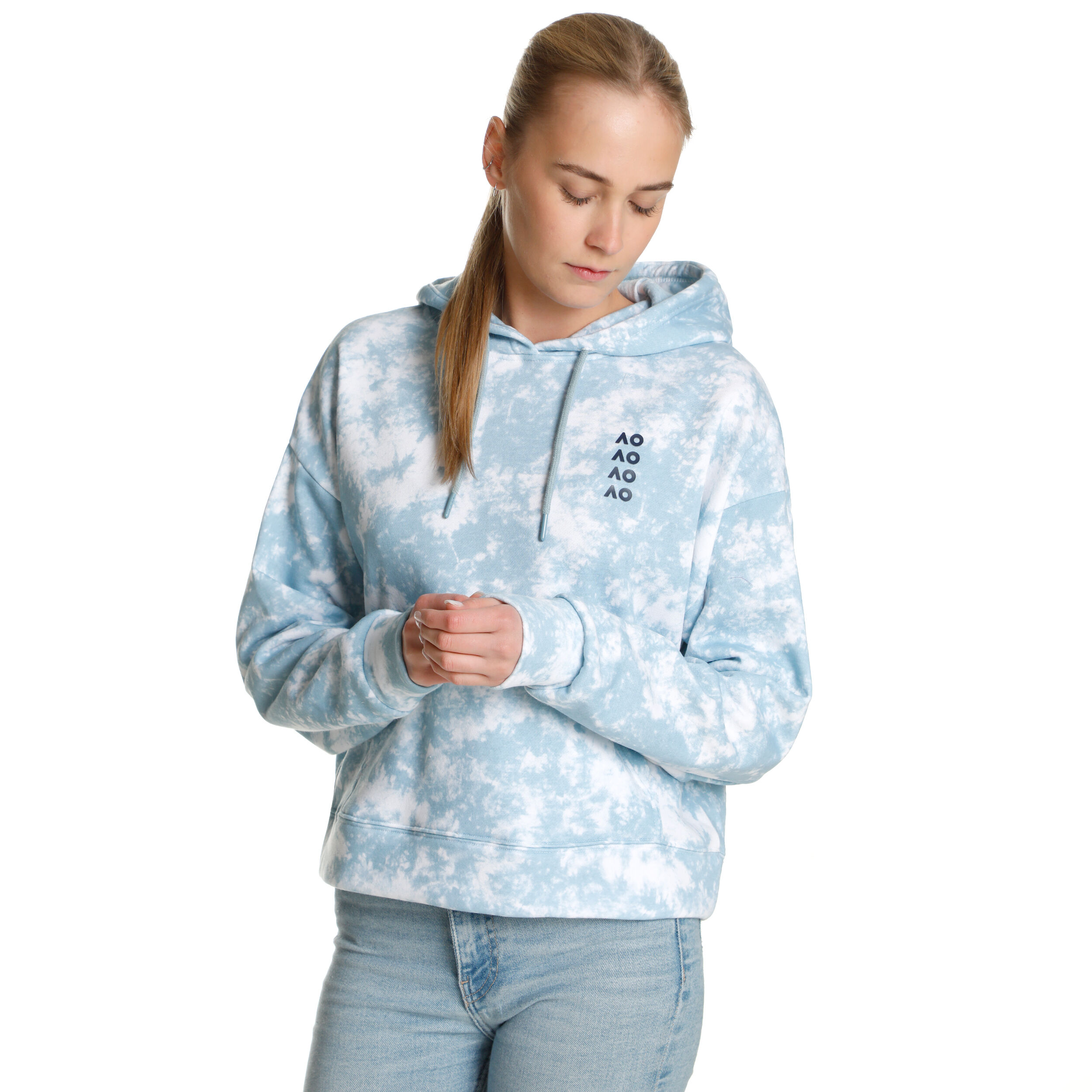 Buy Australian Open AO Tie Dye Sweater Met Capuchon Dames Lichtblauw Wit online Tennis Point NL
