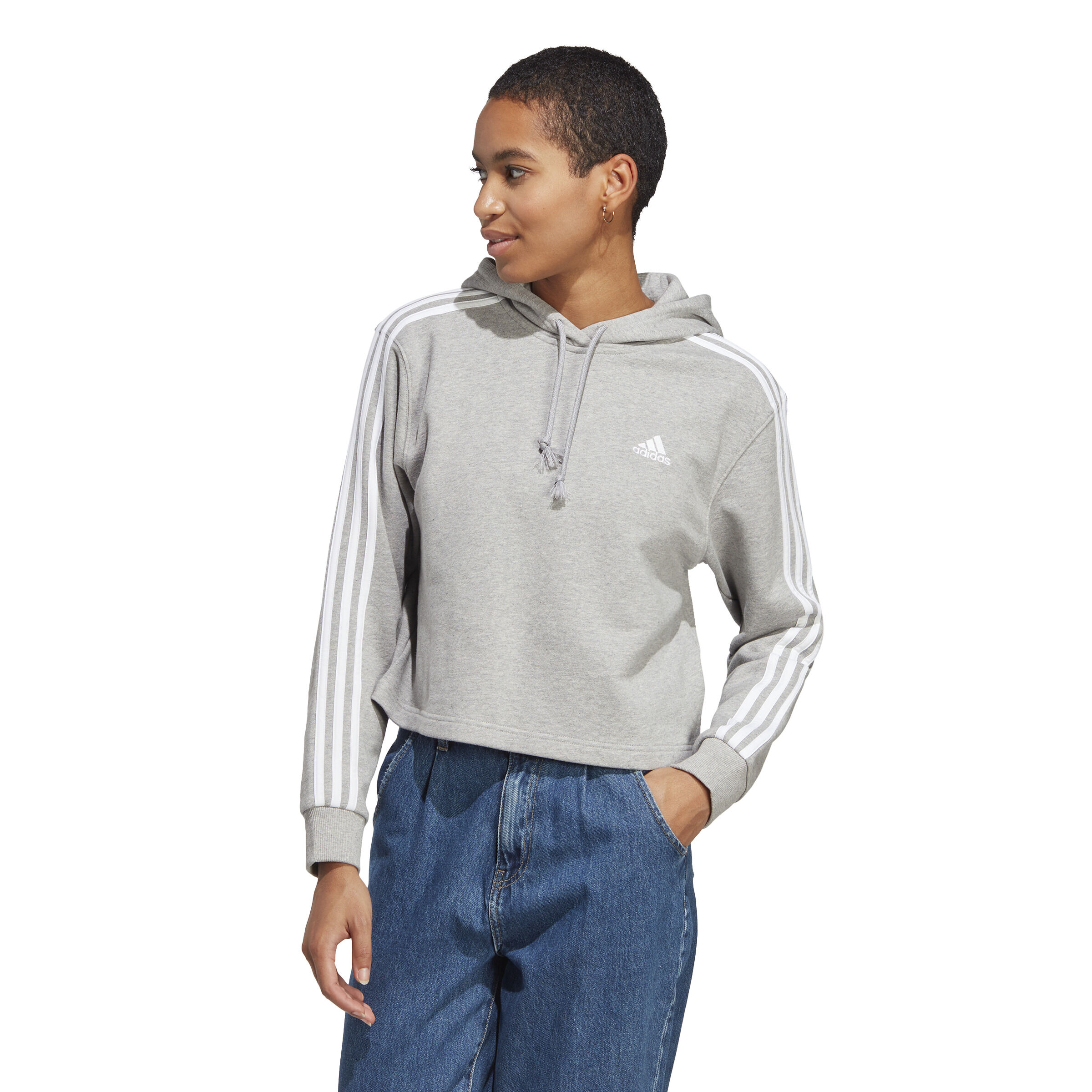 Buy adidas Future Icon 3 Stripes Full Zip Sweater Met Capuchon Dames Lichtgrijs online Tennis Point NL